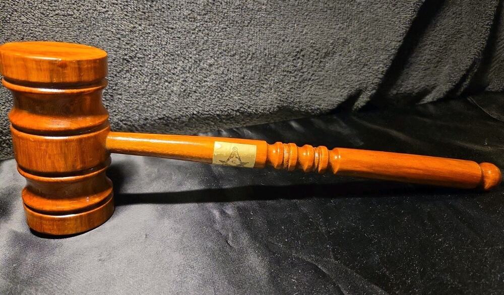 Vntg Wooden Gavel Masonic Emblem 12 In